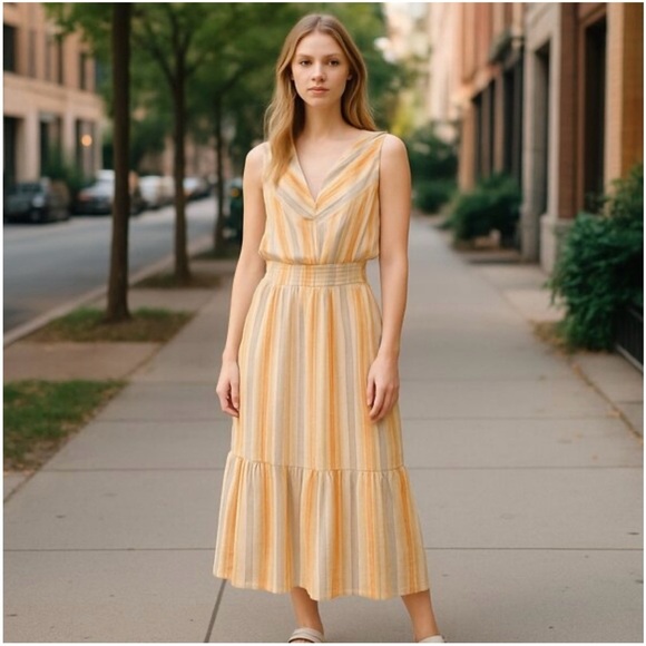 Prana California Dreaming Maxi Dress M Organic Cotton In Golden Hour Stripe - Picture 2 of 15